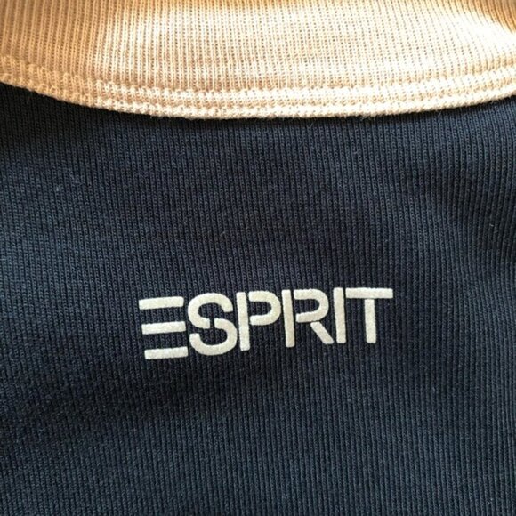 Esprit Ribbed Black & Tan Sleeveless Tank Dress Small Y2K Logo - Picture 5 of 13